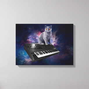 Cat on synthesizer in space canvas print