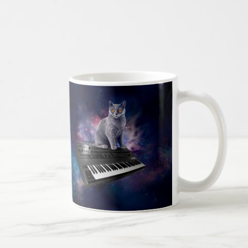 Cat on synthesizer in space coffee mug