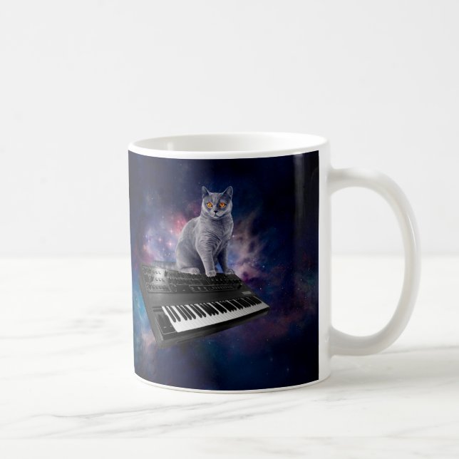 Cat on synthesizer in space coffee mug (Right)