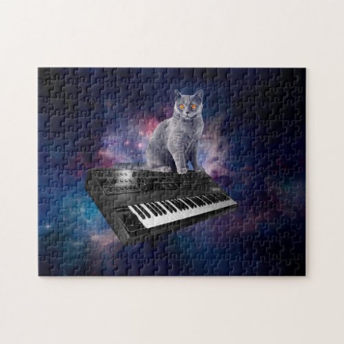 Cat on synthesizer in space jigsaw puzzle