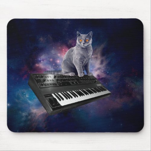 Cat on synthesizer in space mouse pad