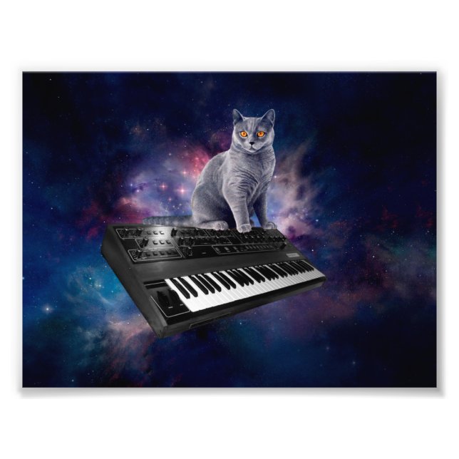 Cat on synthesizer in space photo print (Front)