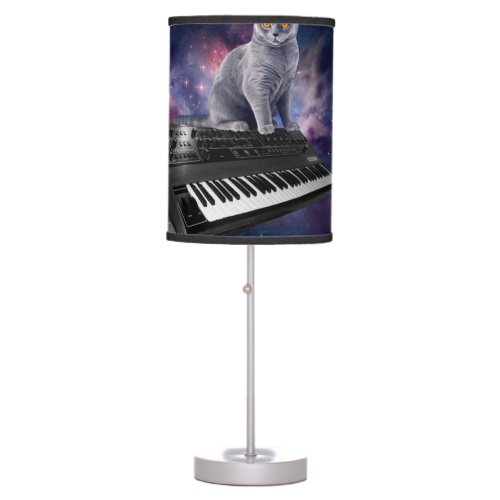 Cat on synthesizer in space table lamp