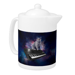 Cat on synthesizer in space teapot