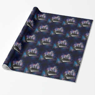 Cat on synthesizer in space wrapping paper