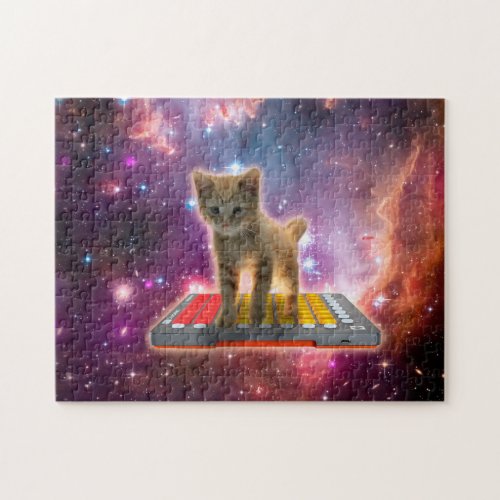 Cat on synthesizers in space jigsaw puzzle