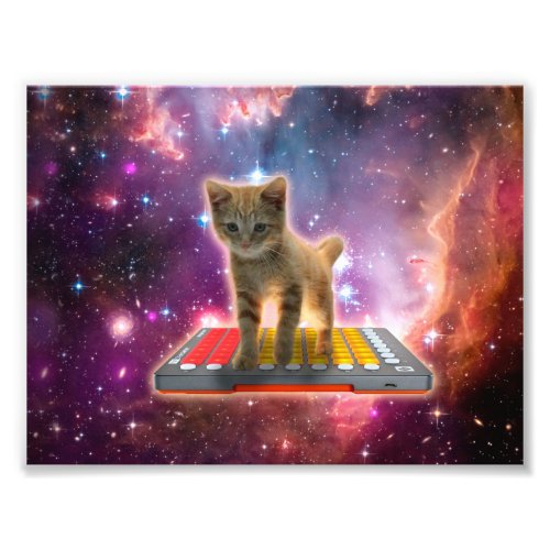 Cat on synthesizers in space photo print
