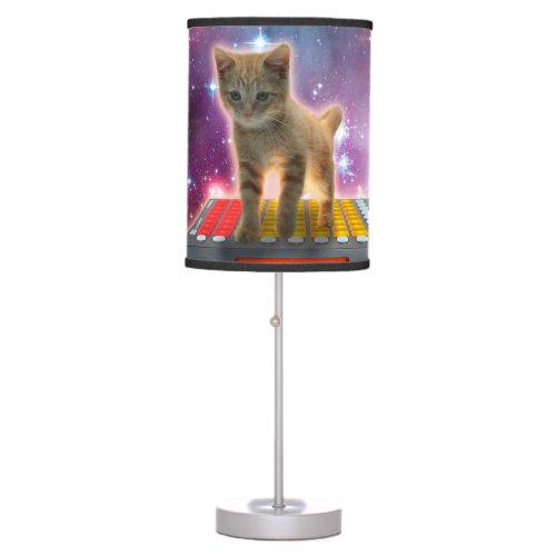 Cat on synthesizers in space table lamp