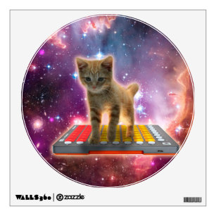 Cat on synthesizers in space wall decal