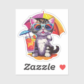 cat on the beach sticker
