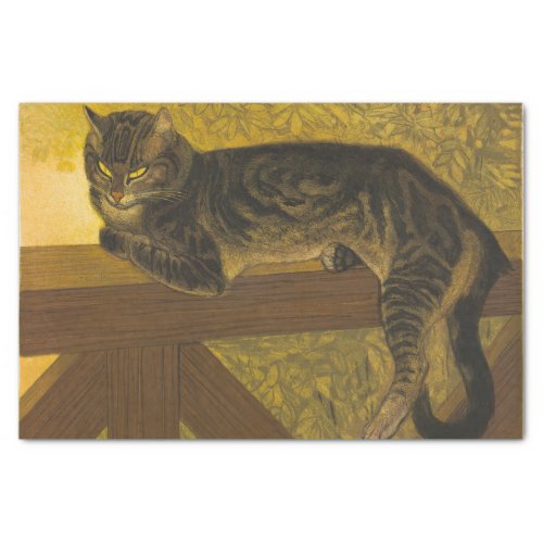 cat on the fence vintage painting tissue paper