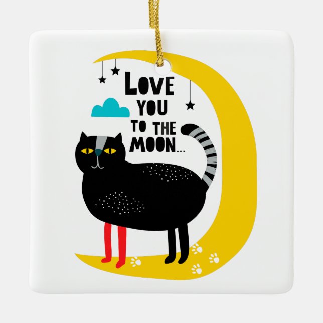 Cat on the moon ceramic ornament (Front)