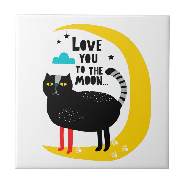 Cat on the moon ceramic tile (Front)