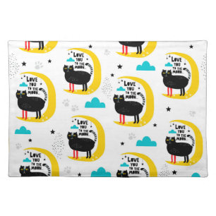 Cat on the moon cloth placemat