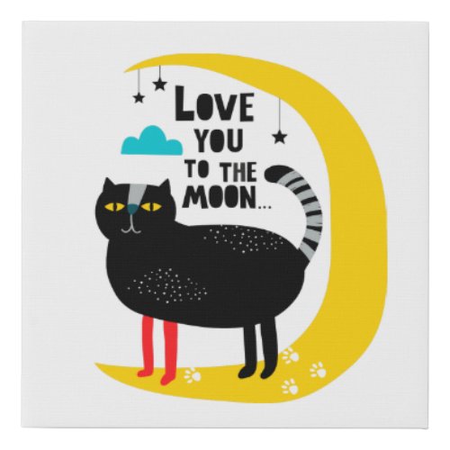 Cat on the moon faux canvas print