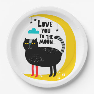 Cat on the moon paper plates