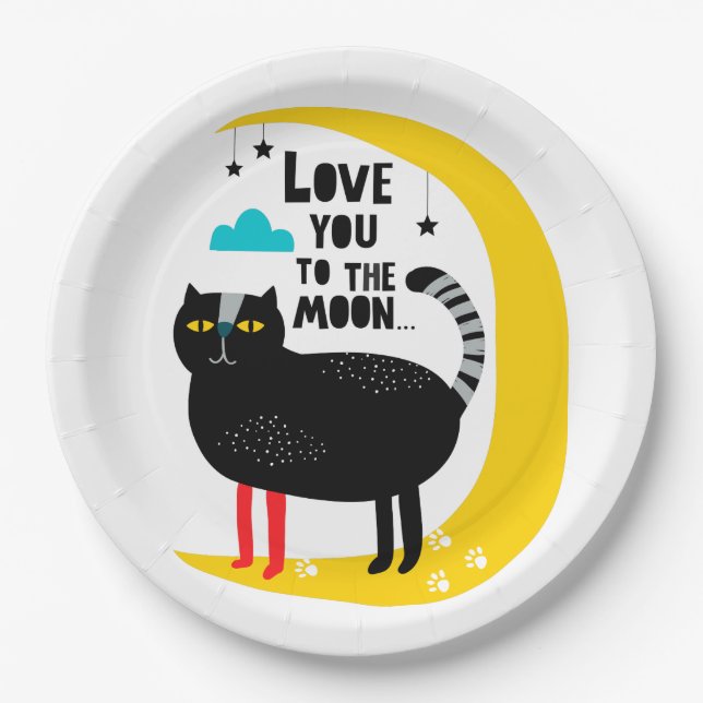 Cat on the moon paper plates (Front)