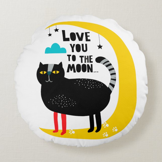 Cat on the moon round pillow (Front)