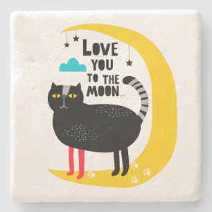 Cat on the moon stone coaster