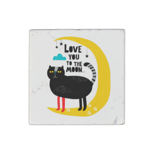 Cat on the moon stone magnet