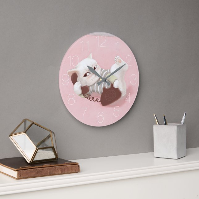 Cat on the Phone Large Clock (Office)