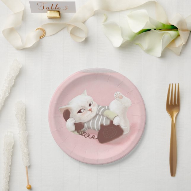 Cat on the Phone Paper Plates (Wedding)