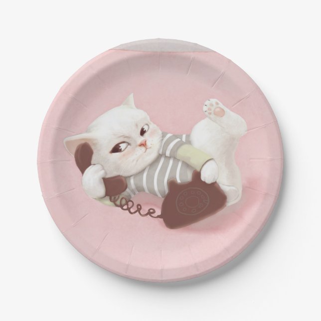 Cat on the Phone Paper Plates (Front)