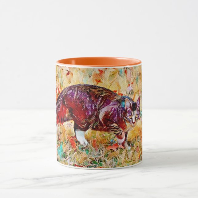 Cat on the Prowl Colorful Art Mug Cup (Center)