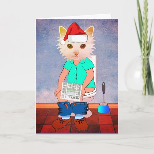 CAT ON THE TOILET FUNNY CHRISTMAS CARDS