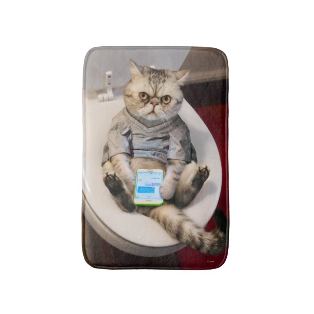 Cat on Toilet Bath Mat (Front Vertical)