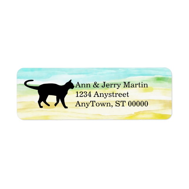 cat on watercolor paint design custom address label (Front)