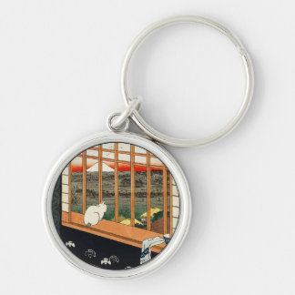 Cat on Window - Japanese Art by Hiroshige 歌川広重 Keychain