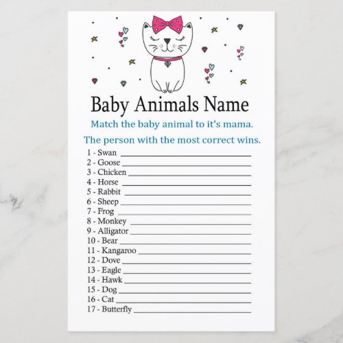 Cat or Kitten Baby Animals Name Game