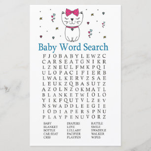 Cat or Kitten Baby Shower Word Search Game