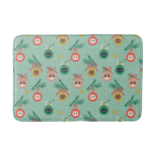 Cat Ornaments on Tree Pattern Bath Mat