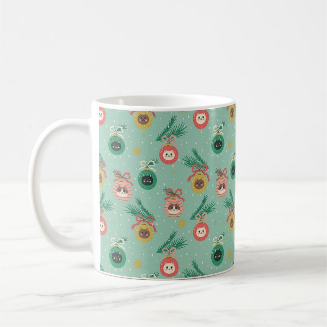 Cat Ornaments on Tree Pattern Coffee Mug (Left)