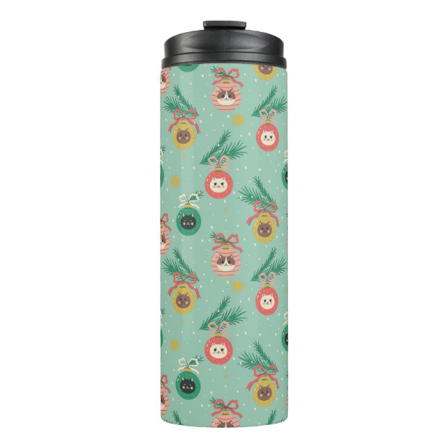 Cat Ornaments on Tree Pattern Thermal Tumbler (Front)