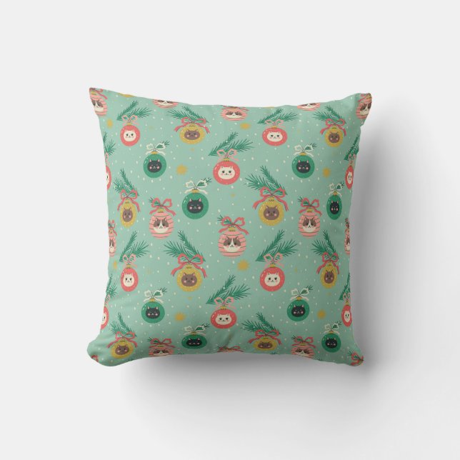 Cat Ornaments on Tree Pattern Throw Pillow (Front)