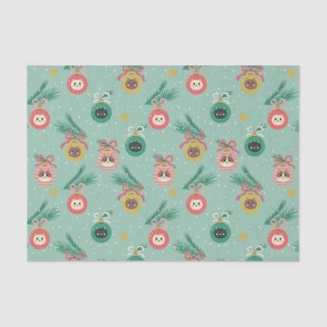 Cat Ornaments on Tree Pattern Tissue Paper (Front)