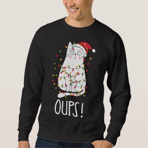 Cat Oups White Cat Tangled Up In Christmas Tree L Sweatshirt