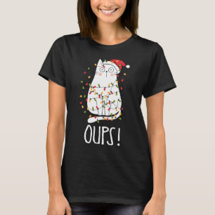 Cat Oups! White Cat Tangled Up In Christmas Tree L T-Shirt
