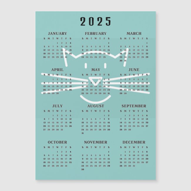 Cat Outline 2025 Calendar Magnetic Card