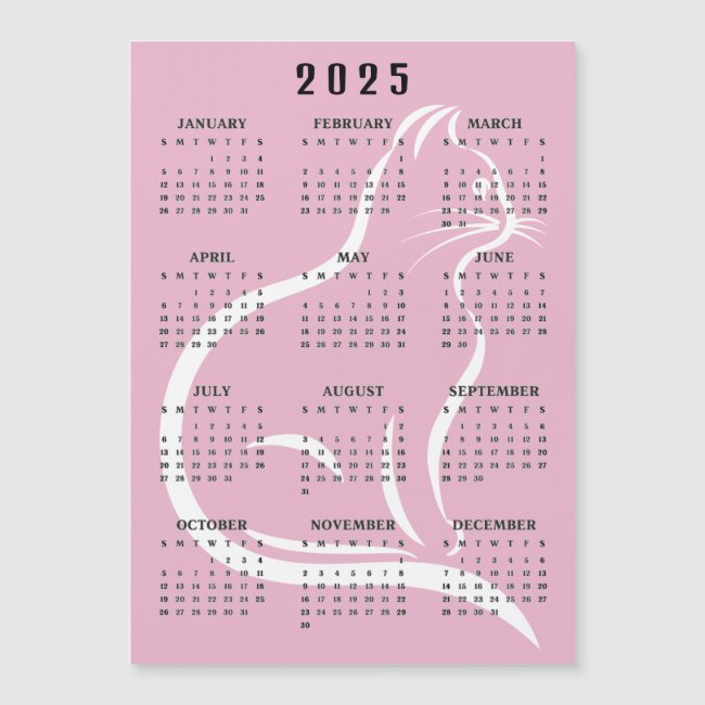 Cat Outline 2025 Calendar Magnetic Card