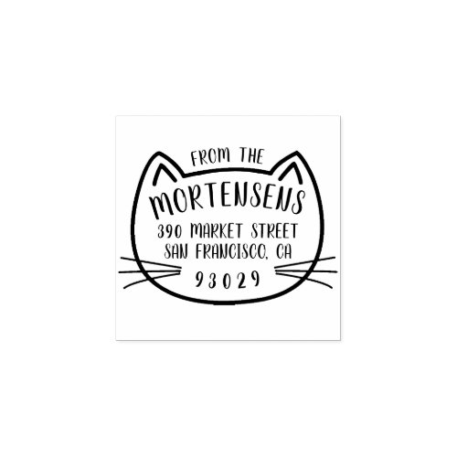 Cat Outline Typography Family Name Return Address Rubber Stamp