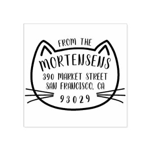 Cat Outline Typography Family Name Return Address Rubber Stamp