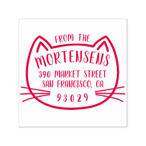 Cat Outline Typography Family Name Return Address Self-inking Stamp