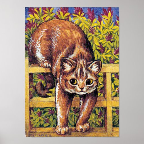 Cat over Fence Louis Wain Poster