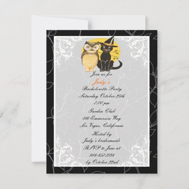 Cat & Owl Halloween Bachelorette Party Invitation (Front)
