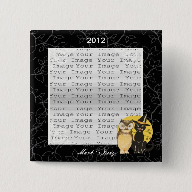 Cat & Owl Halloween Wedding Button (Front)