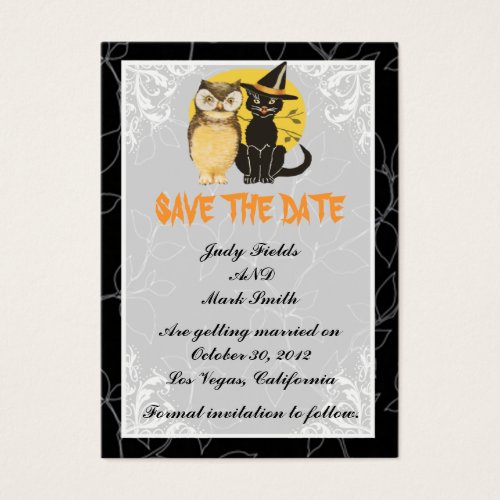 Cat  Owl Halloween Wedding Save The Date Card